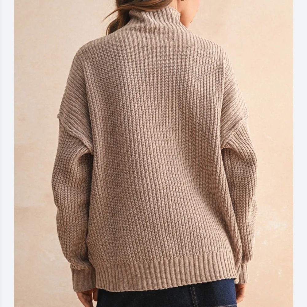 OAK + FORT ribbed knit sweater mock neck oversized small medium tan beige - Picture 4 of 12